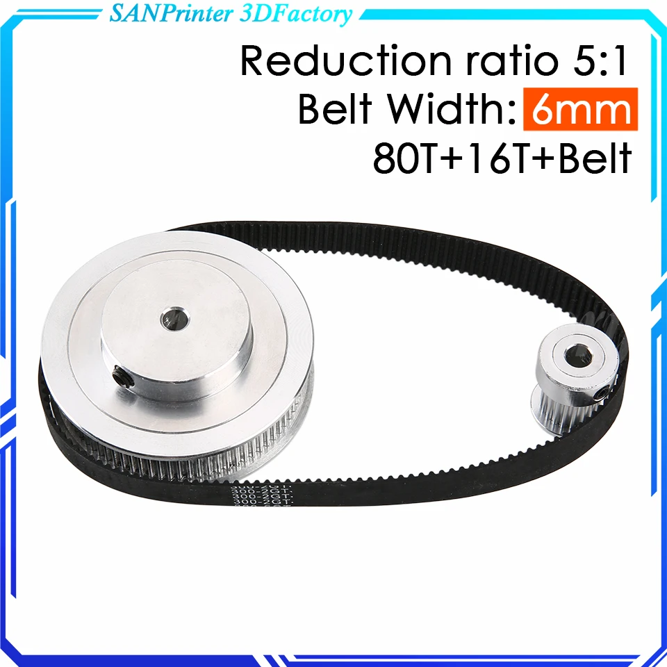 

Voron Motion Parts GT2 Timing Belt Pulley 80teeth 16teeth 5/6/8/10mm Reduction 5:1/1:5 belt width 6mm for 3D printer accessories