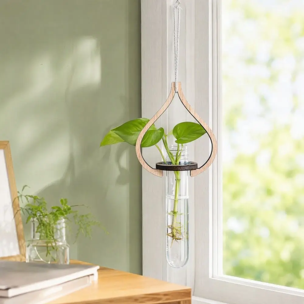 Minimalist Wooden Hydroponic Planter Shelf Vase Retro Wall Mounted Planter Star Hollow Out Wall Decoration Kitchen Ornament
