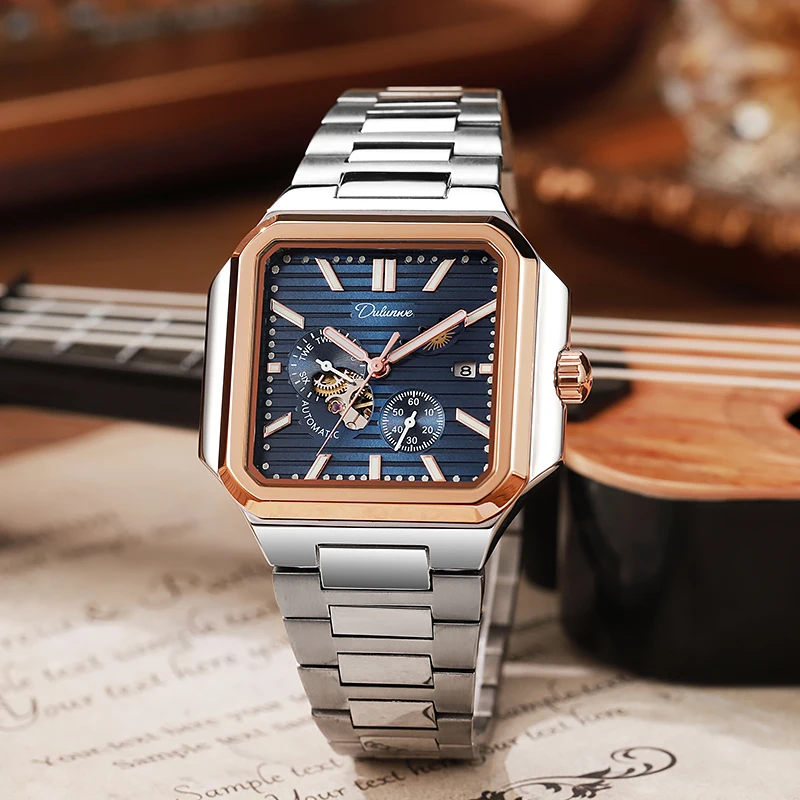 2025 Neue Top-Herren-Automatikuhren mit quadratischem Zifferblatt, mechanische Armbanduhren für Herren, wasserdicht, modische Uhren für Herren, Marke DULUNWE