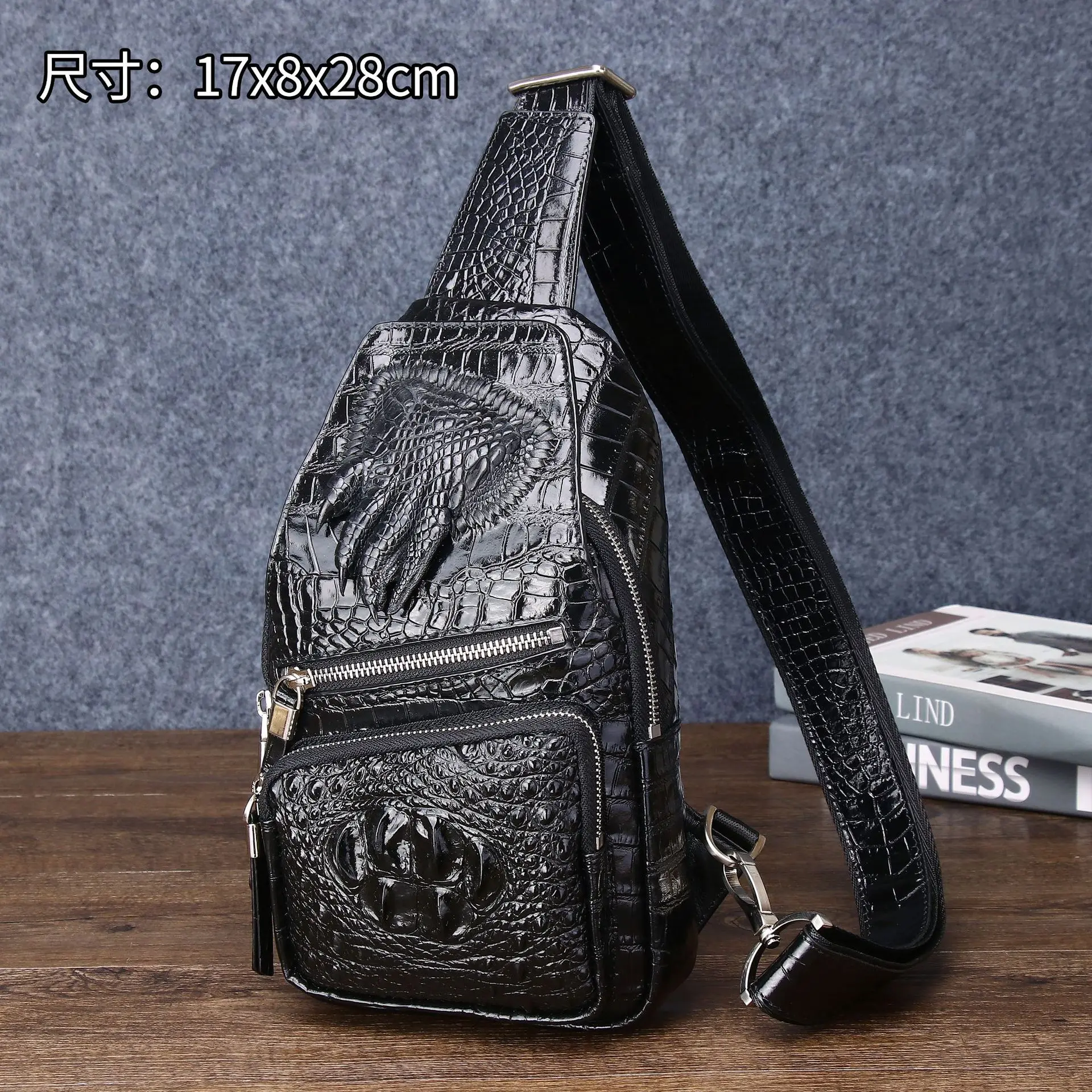 

New crocodile bone pattern men's chest bag, genuine leather chest bag, diagonal cross bag, fashionable outdoor shoulder bag