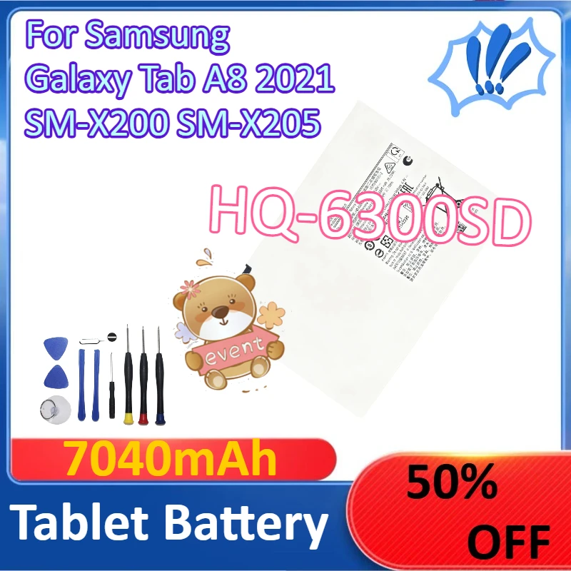 

New 7040mAh HQ-6300SD Battery for Samsung Galaxy Tab A8 2021 SM-X200 SM-X205 Tablet Battery + Tools
