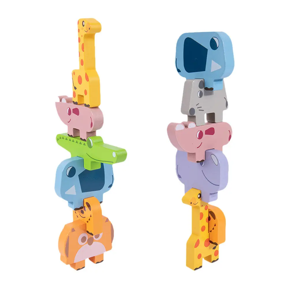 

1Set Wooden Animal Stacking Blocks Educational Kids Balanced Stacked Game Early Learning Parent Child Interactive Cognitive Play