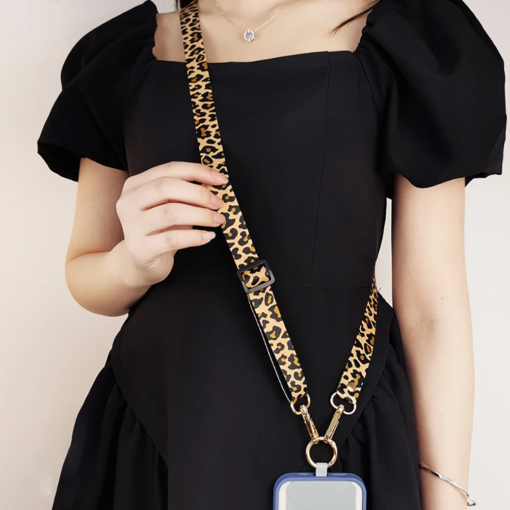 

Universal Adjustable Long Phone Lanyard With Leopard Print Short Wrist Strap Smple and Stylish Diagonally Apanning Prevent Loss