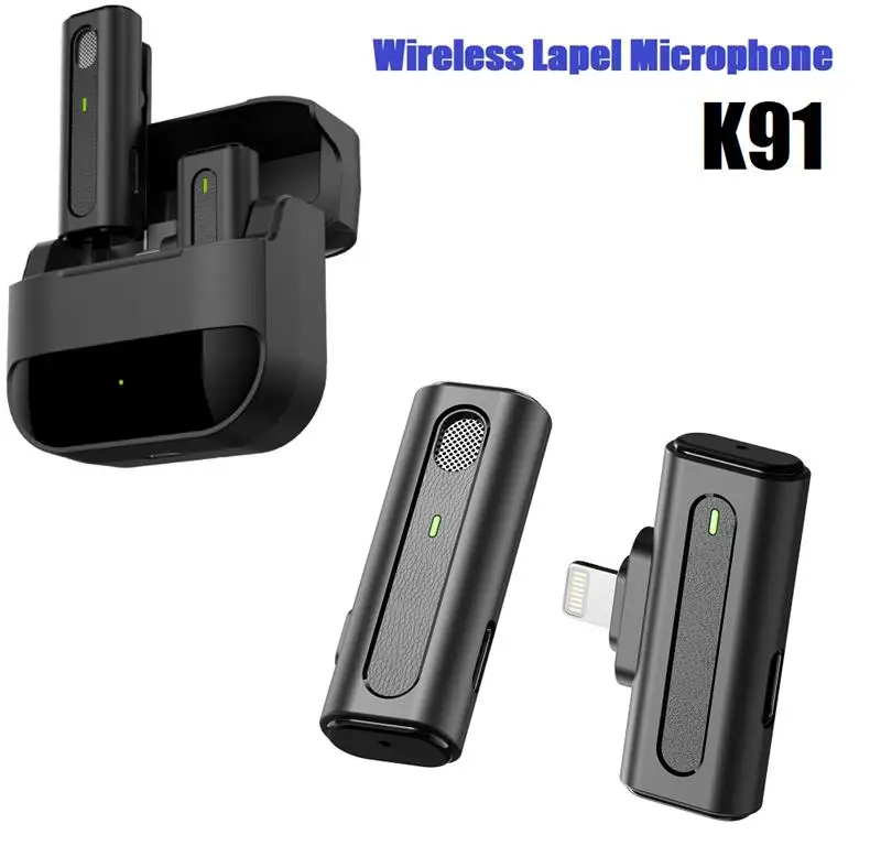 K91 Mini Wireless Lavalier Mic Portable Noise Reducition Audio Recording Microphone For IPhone Android With Charging Box