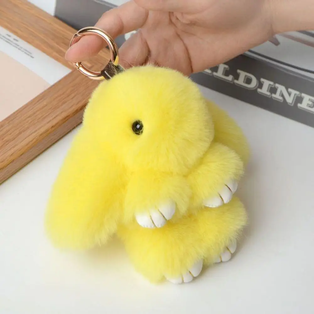 Fashion Pluff Bunny Keychain Lovely Cute Play Dead Rabbit Doll Fluffy Bowknot Rabbit Fur Keychain Children's Toys