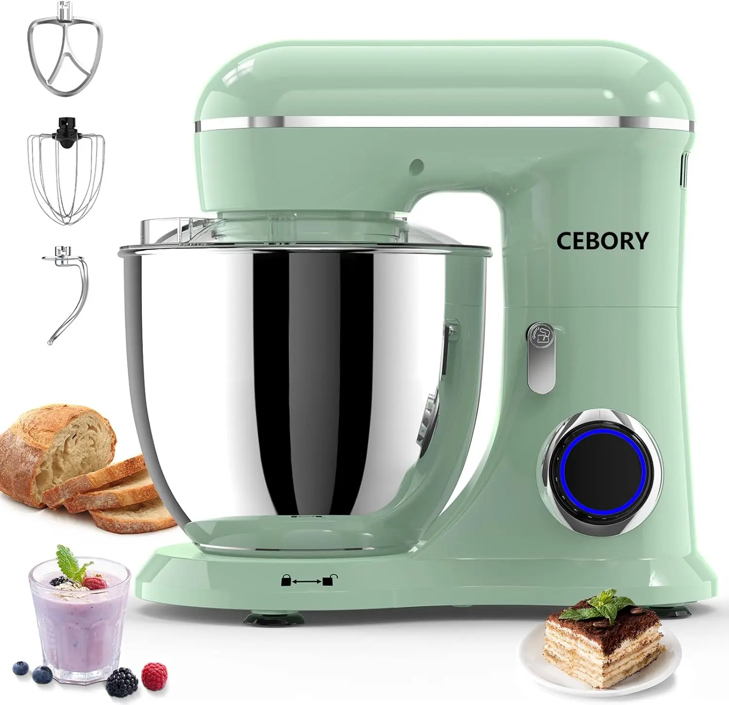 3-IN-1 Stand Mixer, 6QT Bowl 10-Speed Kitchen Mixer, Household Food Mixers include Dough Hook, Beater and Whisk, Bread