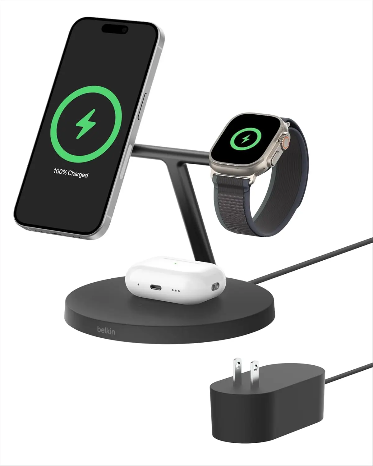 Belkin 3 in 1 Wireless Charger MagSafe Boost Charging Station qi2 15W for iWatch iPhone 16 15 14 13 Series AirPods