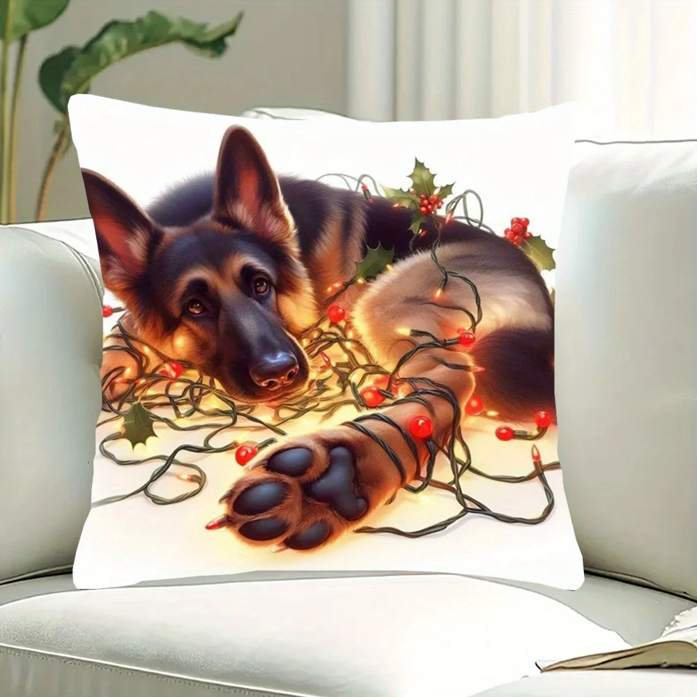 German Shepherd Christmas Double Sided Pillowcase Zip Closure Sofa Living Room Bedroom Decor No Insert