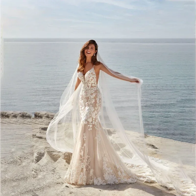 Abito da sposa abito da sposa Boho affascinante sirena senza spalline bottoni senza schienale lunghezza del tè Vestido De Novia per le donne