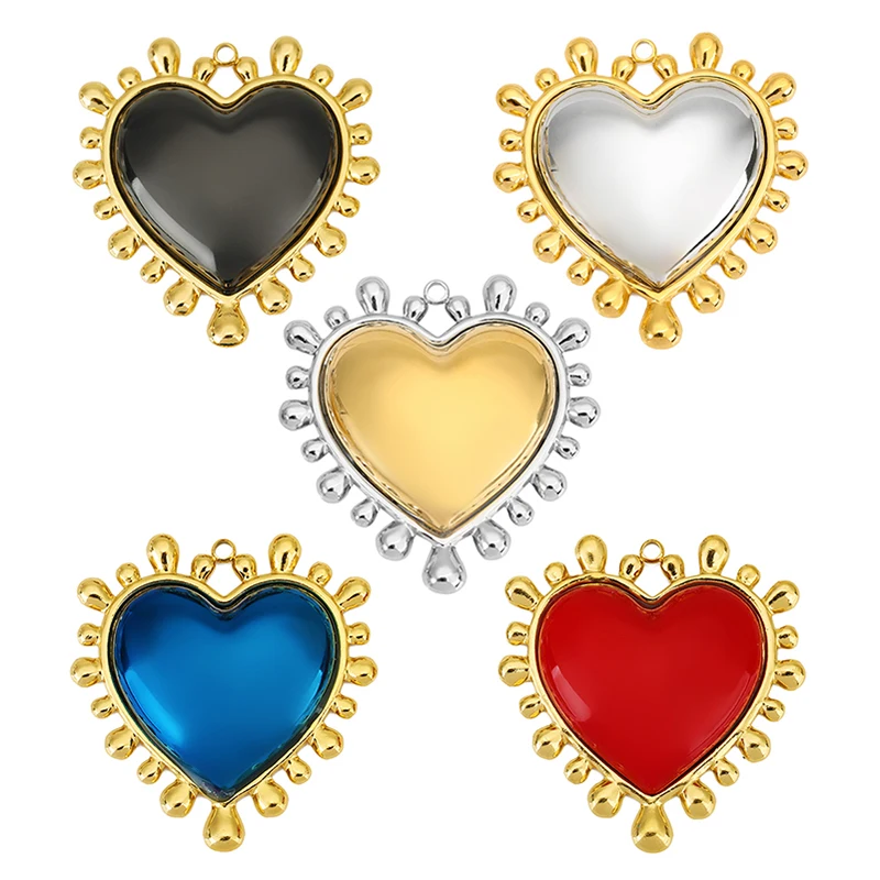 

2pcs 50mm Stainless Steel Gradient Color Large Heart Charms Zebra Flamingo Big Pendant for DIY Necklace Earring Jewelry Making