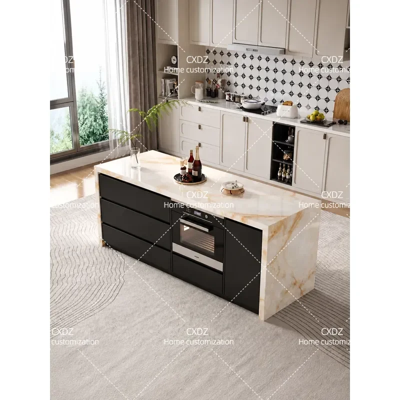 2026 New Light Luxury Integrated Household Island Table Living Room Rock Slab Bar Table Kitchen Side Cabinet