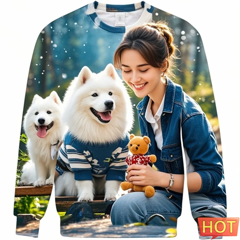 Dog Lover 3d Print Samoan Sweatshirts Dogs Getting Close To Humans Graphic Pullover Streetwear Women Kid Outdoor Cute Sportwear