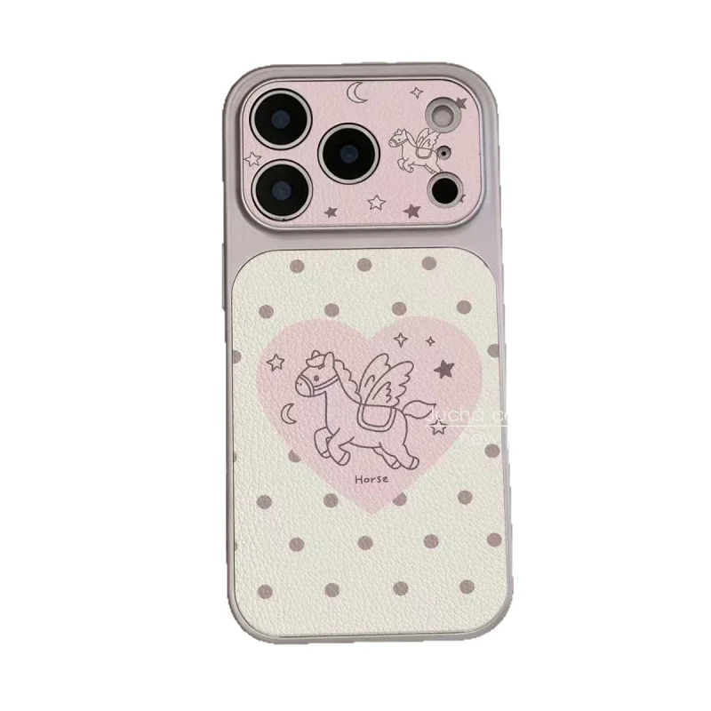

Wave Point Love Line Horse Suitable for iPhone 17 PRO MAX Phone Case 16 p 15 14 13 12 Leather Pattern 11