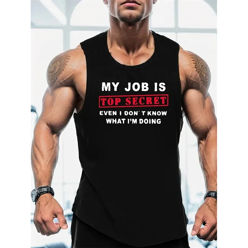Modisches 3D-Buchstaben-Print Fitness-Tanktop mit Humor-Text, Sommer Outdoor Schnelltrocknend Ärmelloses T-Shirt Sport-Weste