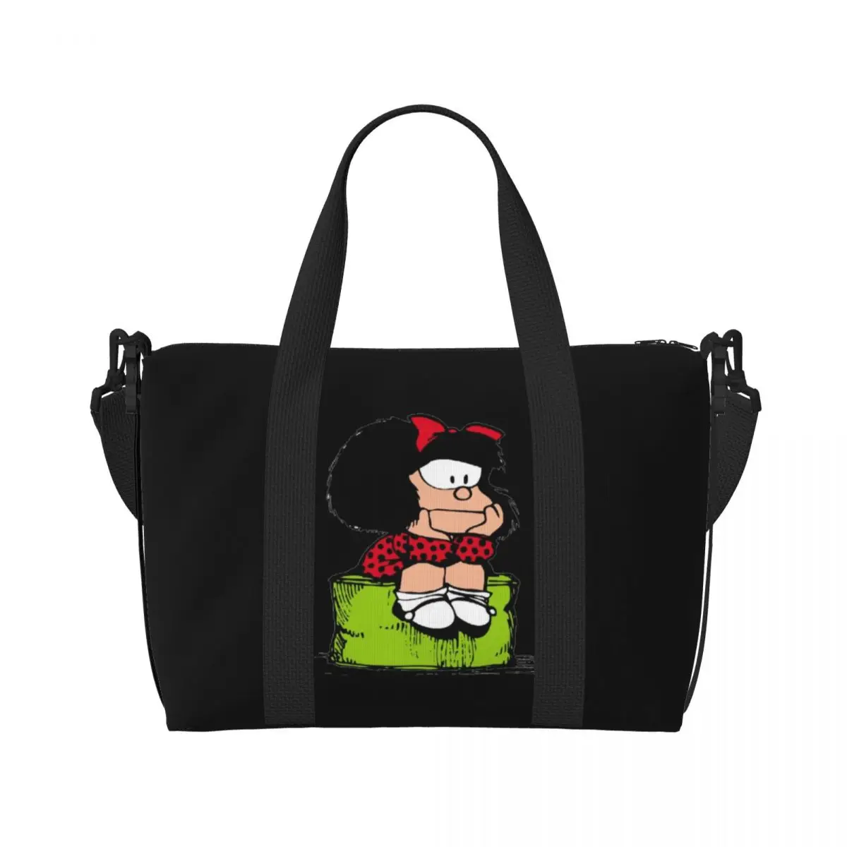 Custom Mafalda Thinking Tote Bag Women Large Capacity Quino Comic Cartoon Gym Beach Shoulder Travel Bag