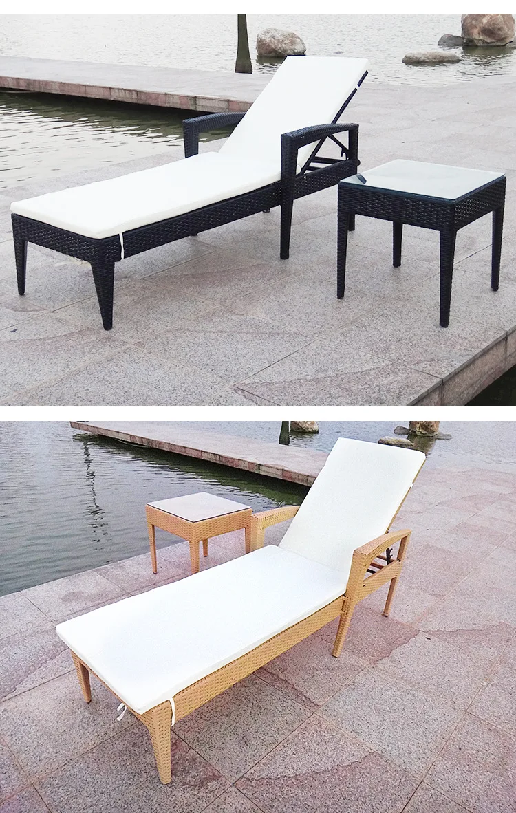 & Modern Minimalist Bedside Nap Recliner Beach Lounger Outdoor Patio PE Rattan Chair Cushion Metal Frame Balcony Room Chaise