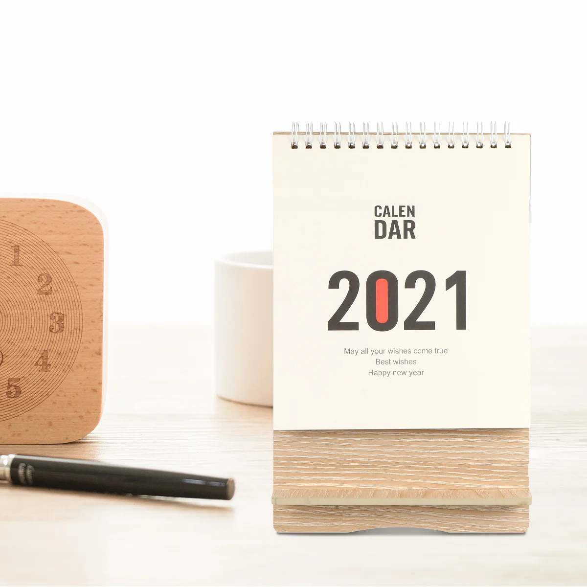 

Wooden Desk Calendar 2021 Multifunctional Stand Up Time Management Tool Coil Design Easy Page Turn Gift for Holidays