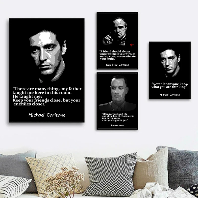 Classic Movie Character Famous Quotes Poster Michael Corleone Don Vito Corleone Forrest Gump Canvas Painting Home Wall Decor