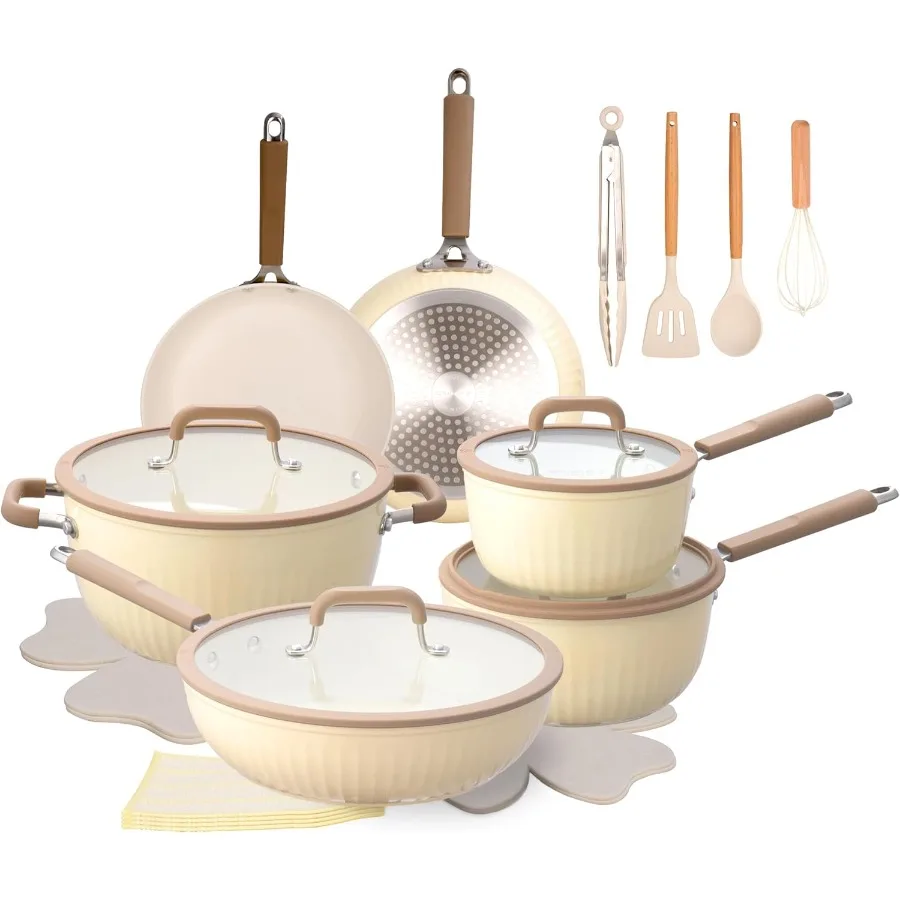 

22Pcs Pots and Pans Set Non Stick Ceramic Nonstick Cookware Set Kitchen Induction Pots and Pans Cooking Set with Stay Cool Hand