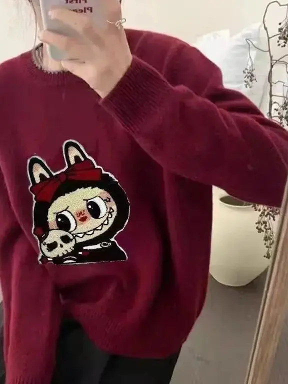 

Autumn Winter New Sle Korean Faion Cartoon round Ne Knitted Sweater Versatile Casual Warm Base Layer irt Women's Faion