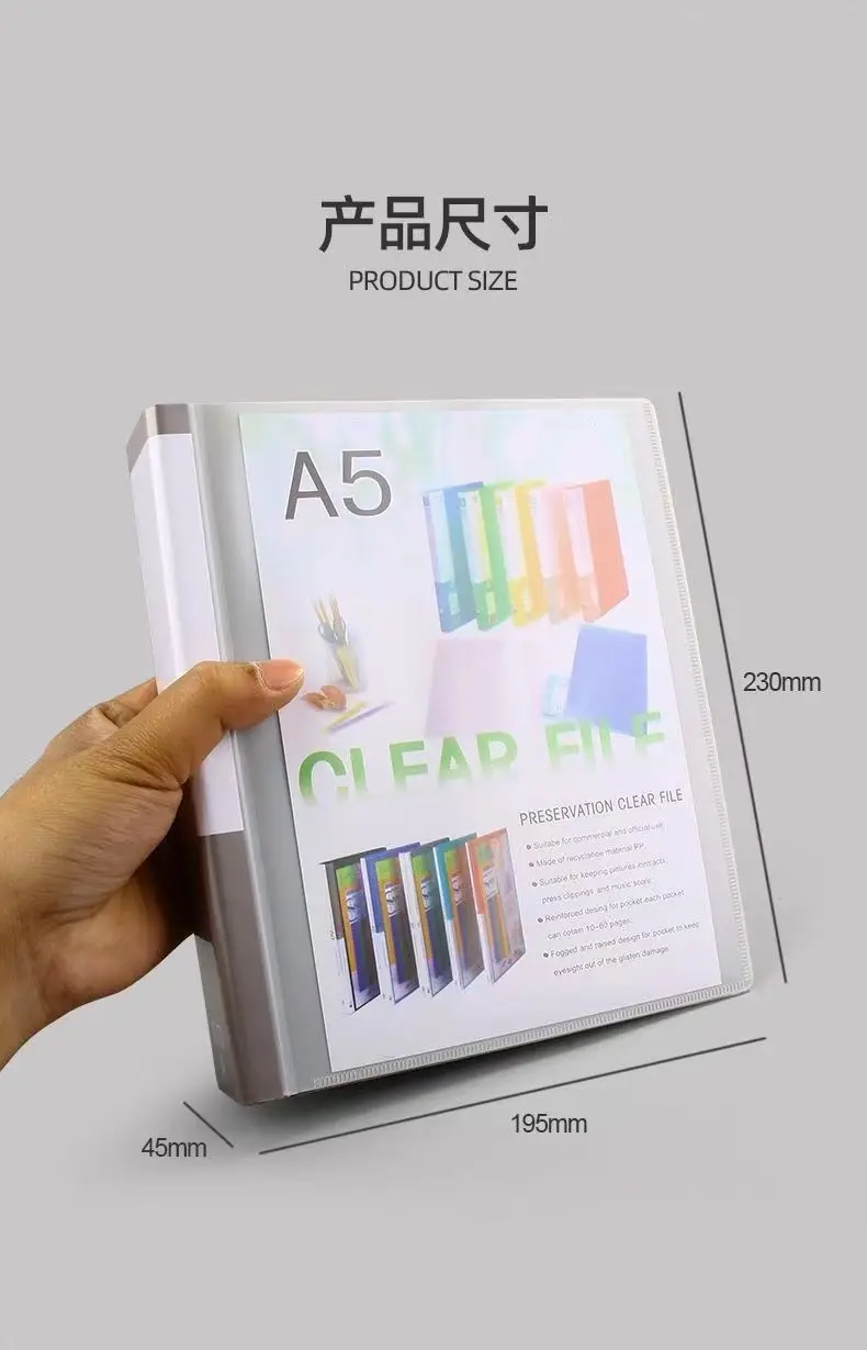 Colorful A5 Binder Folder For Document Organizer Transparent PVC Bag Sheet Protector A5 File Cover