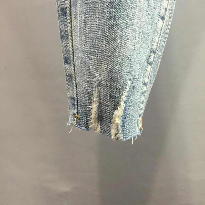 Jeans rasgado masculino, calça lápis, lavada, fina, casual, vintage, moda de Harajuku, roupa de luxo, namorado, primavera, outono