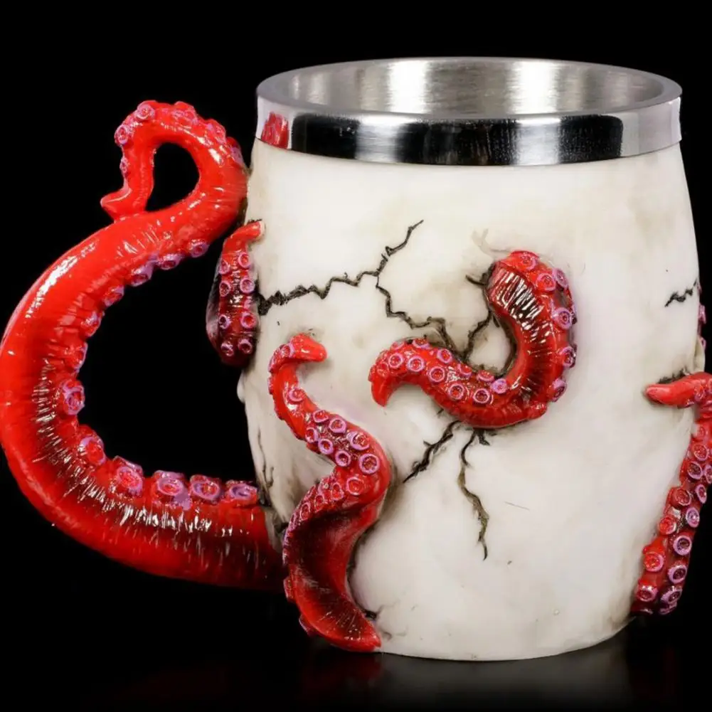 Halloween Whisky Shot Glasses Novelty Skull Beer Mug with Realistic Octopus Tentacles Stainless Steel Drinking Cup Halloween