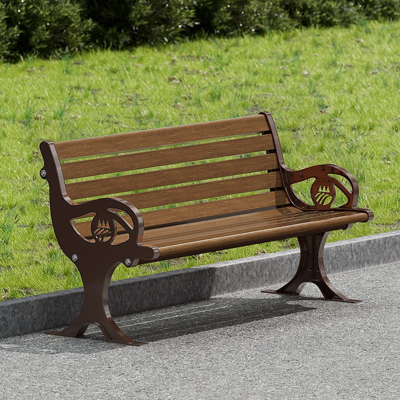 Park chair outdoor bench outdoor strip stool community courtyard leisure anti-corrosion solid wood zinc alloy backrest seat