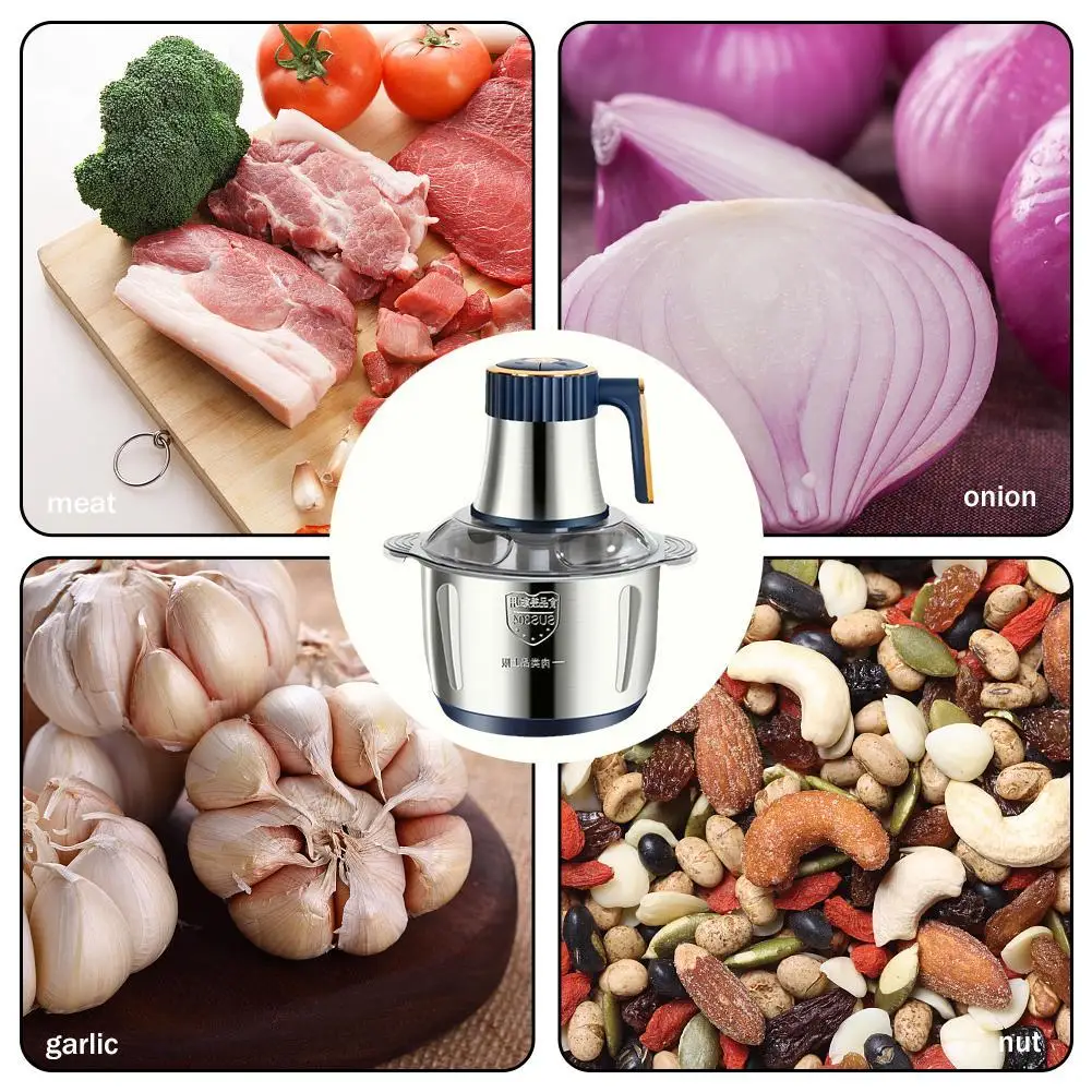 Electric Meat Grinder Food Chopper Mincer Vegetable Masher Stainless Garlic Baby Steel Crusher Shredder Cooking Food Fruit F6a1