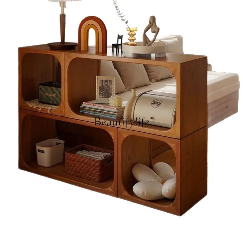 Entrance cabinet retro wind partition multi-functional free combination all solid wood module bookcase