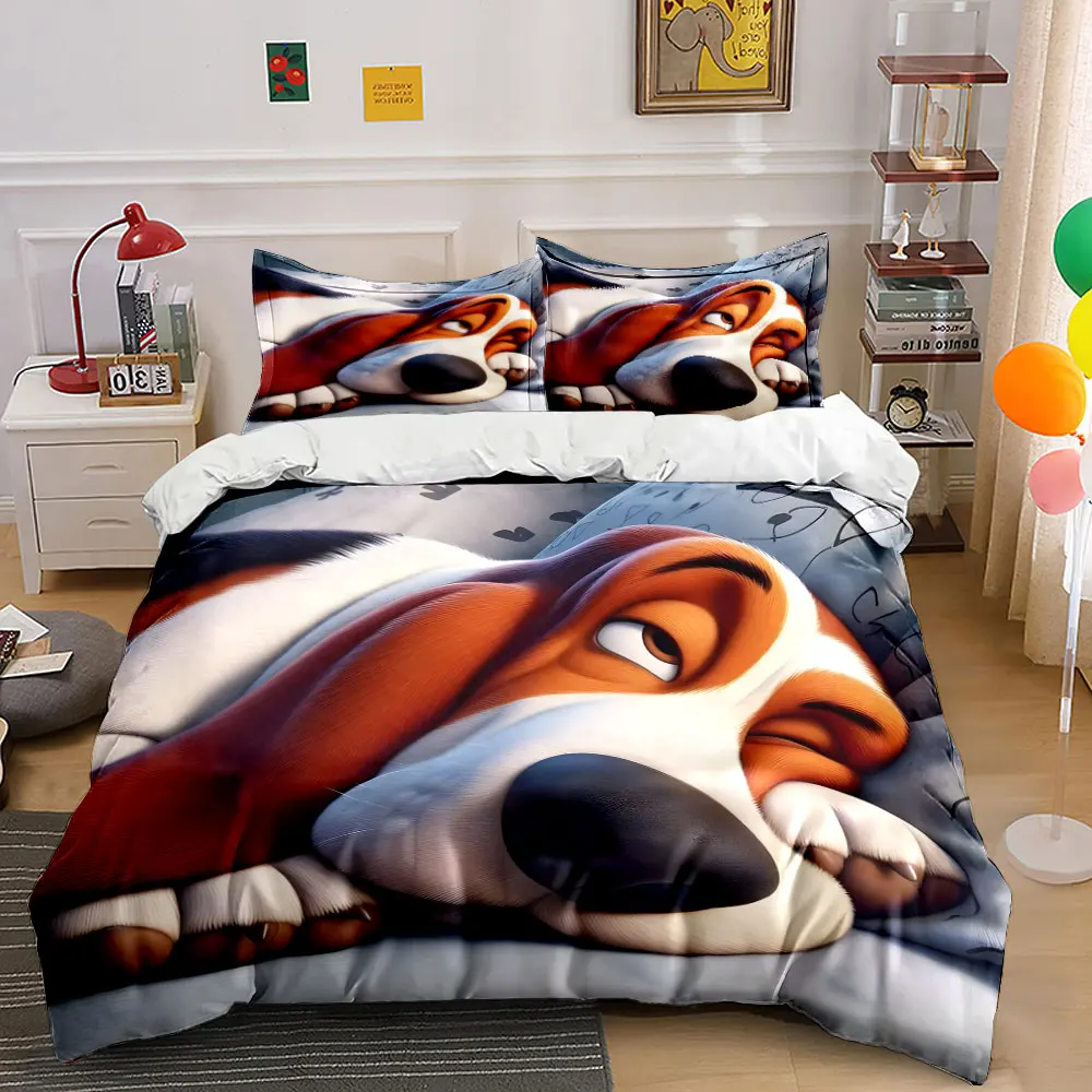 Cozy dog resting on bed Pattern Duvet Cover Set Digital Print Colorful Polyester Bedding with Zipper Closur for kids gifts