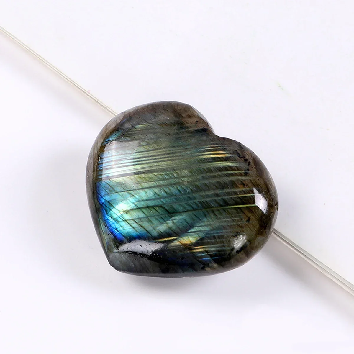 2-Piece Natural Labradorite Heart Cabochons, Smooth Polished Flat Back Gemstones for Jewelry Making, Wire Wrapping & Crystal Pen