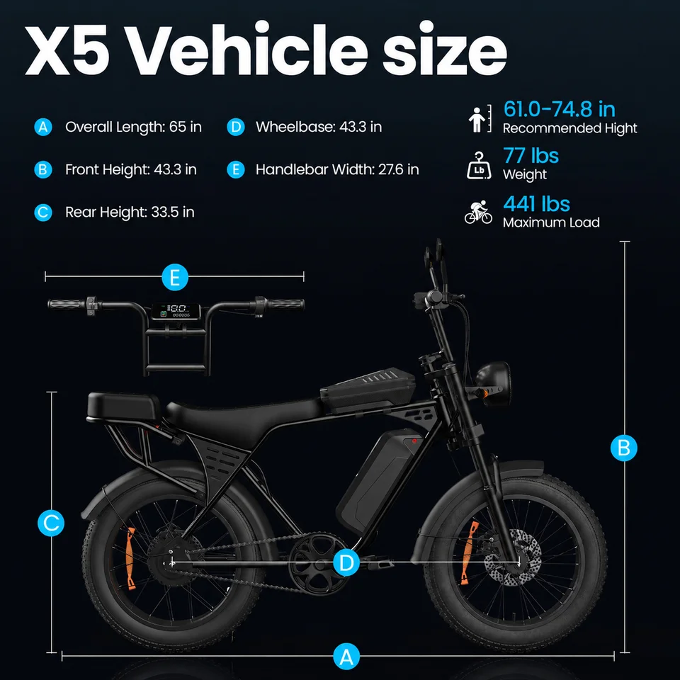 Electric Bike for Adults, 1000W Peak Motor 50 Miles Fat Tire Ebike with 48V 15Ah Removable Battery 20" Fat Tire Electric Bike, Front Suspension and 7-Speed image 8