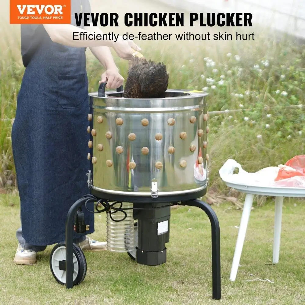 20 Chicken Plucker Machine - Stainless Steel Drum, 108 Soft Fingers, 500W Poultry Removal Equipment