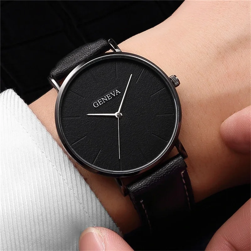 GENEVA Brand Men Watches Simple Sports Men\'s Quartz Wristwatch Leather Watchband Fashion Casual Watch for Men relogios masculino