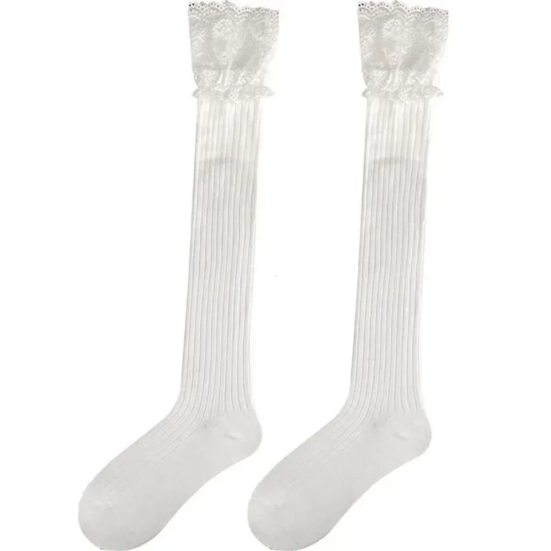 Korean Solid Color Sexy Lace High Stockings Women Girls Thigh High Over The Knee Stockings Lolita Ladies Girls Warm Boot Socks