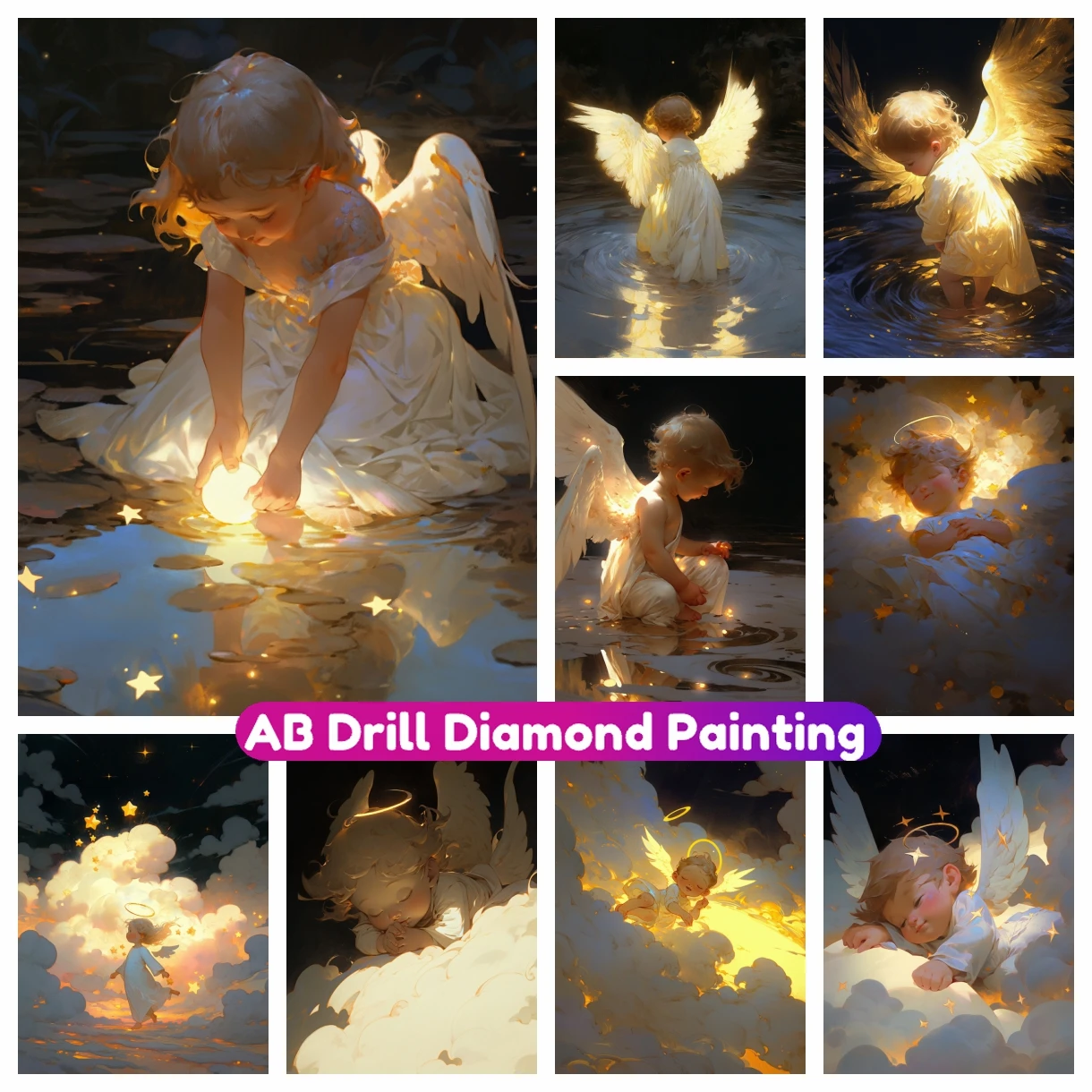 

Baby Angel AB Diamond Painting Cute Fairy New Arrivals 2023 Full Drill Mosaic Embroidery Cross Stitch Kit Handicraft Wall Decor