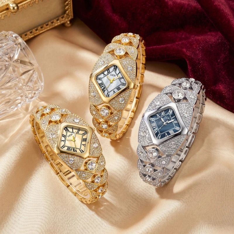 Women's Luxury Bangle Watch Full Rhinestone High-end Versatile Metal Jewelry Waterproof Quartz Wristwatch Festival Gift Giving