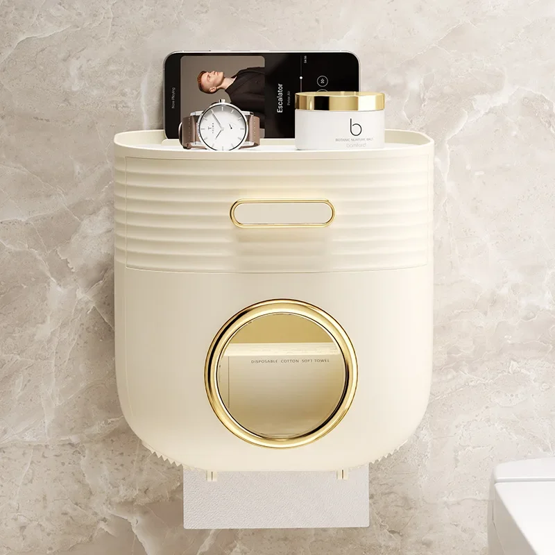White Toilet Paper Holder Bathroom Storage Rack Tissue Box Non Punched Waterproof Storage Rack Accessories 2
