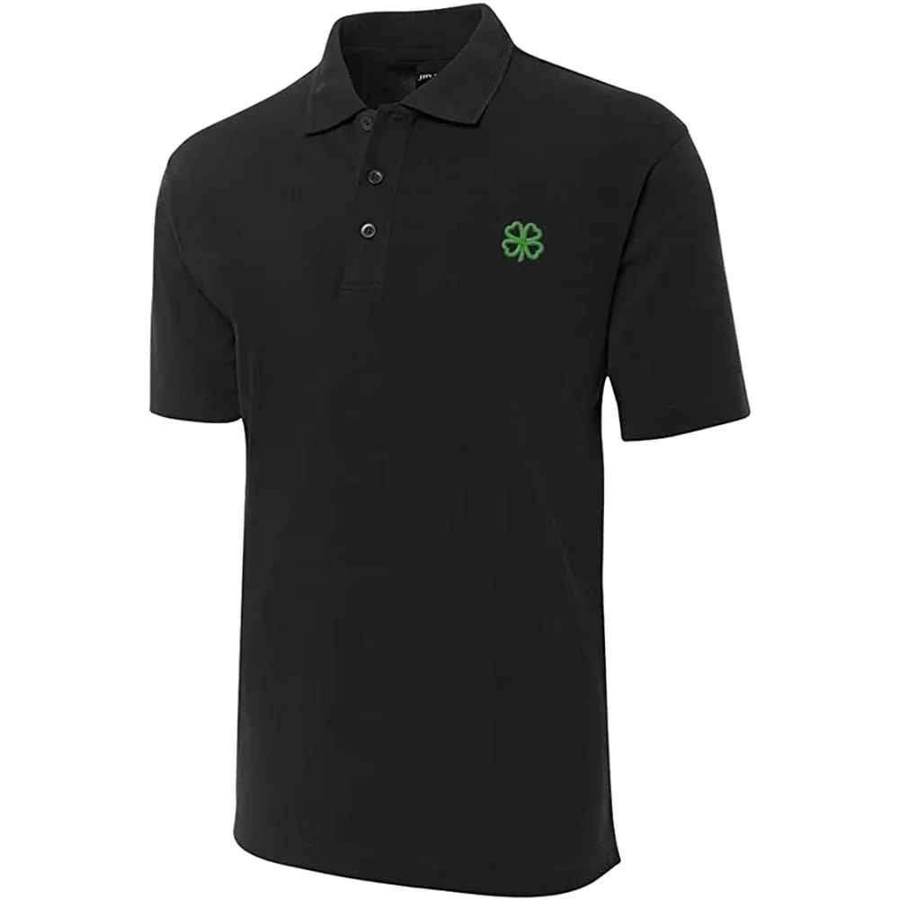 Heart-Shaped Shamrock Embroidered Short Sleeve Polo Shirts Classic Embroidery Men's Polo Shirt