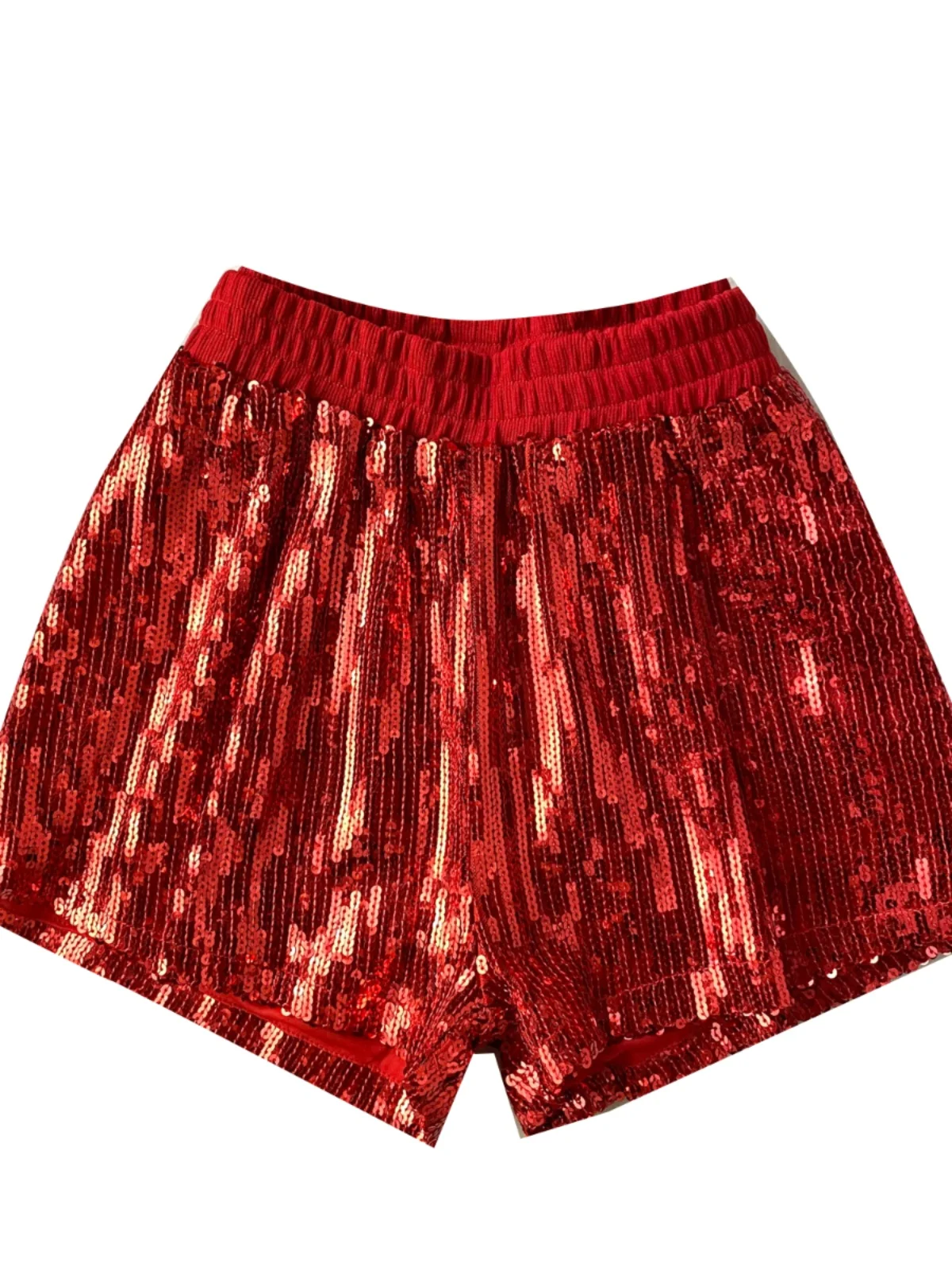 RapBroderie-Short à Paillettes Brillantes pour Femme, Taille artificiel astique, Amincissant, Ligne A, Jambes Larges, Pantalon Court Décontracté, Été 2024