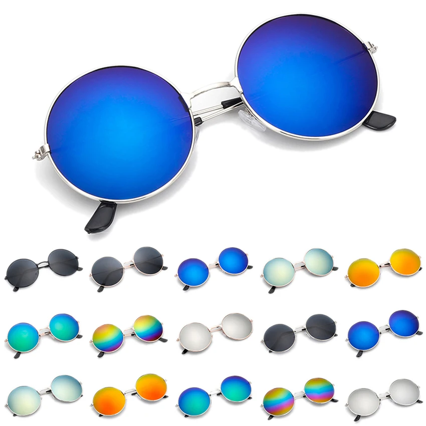 FOENIXSONG-gafas de sol de moda para hombre y mujer, lentes redondas de piloto, con espejo degradado, azul, plateado, gris