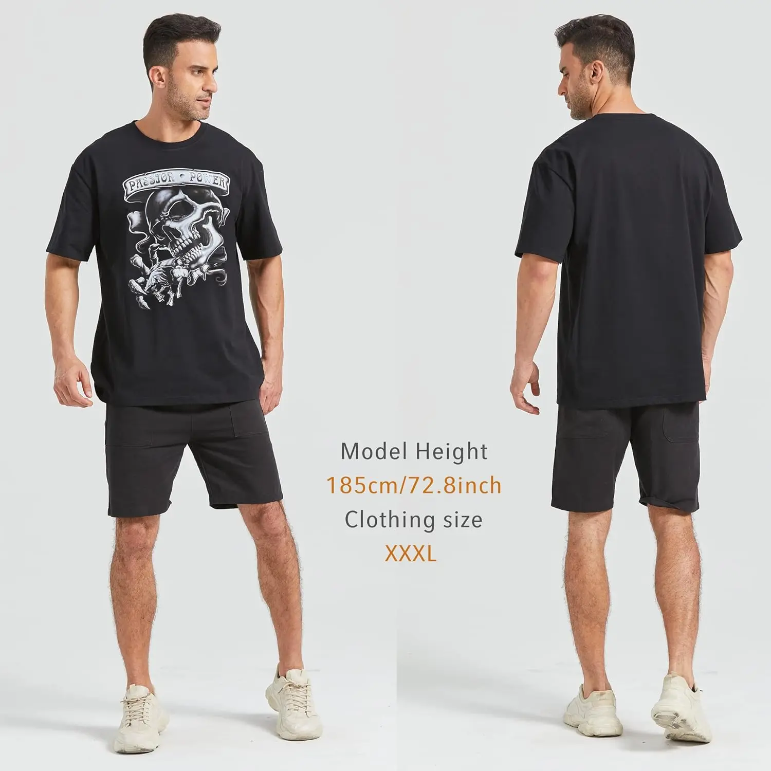 Obacle Men T Shirt, Skull T-Shirt for Men Cotton Short Sleeve Black Shirt