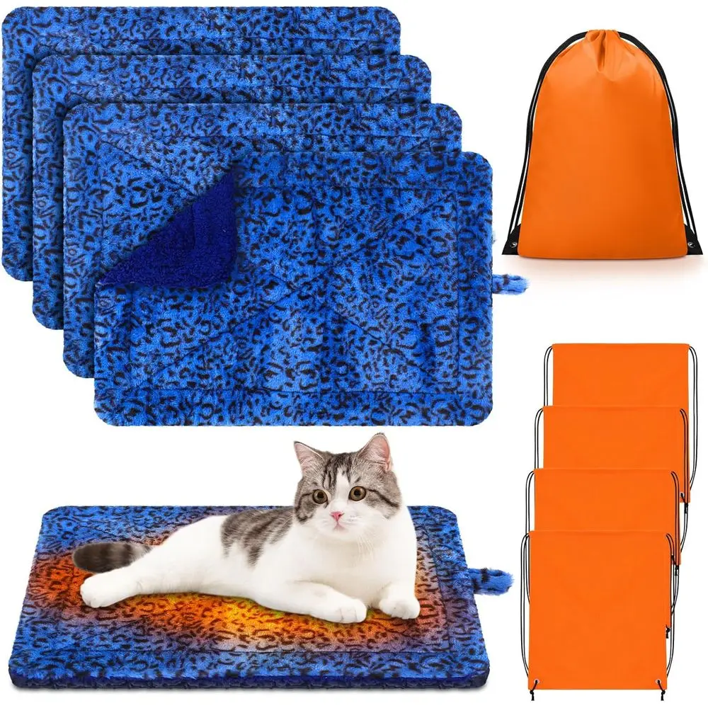 

4 Pack Self Warming Cat Bed Mat Blue Cat Heating Pad Pet Thermal Blanket with Storage Bags for Pet Winter Outdoor Indoor Supplie