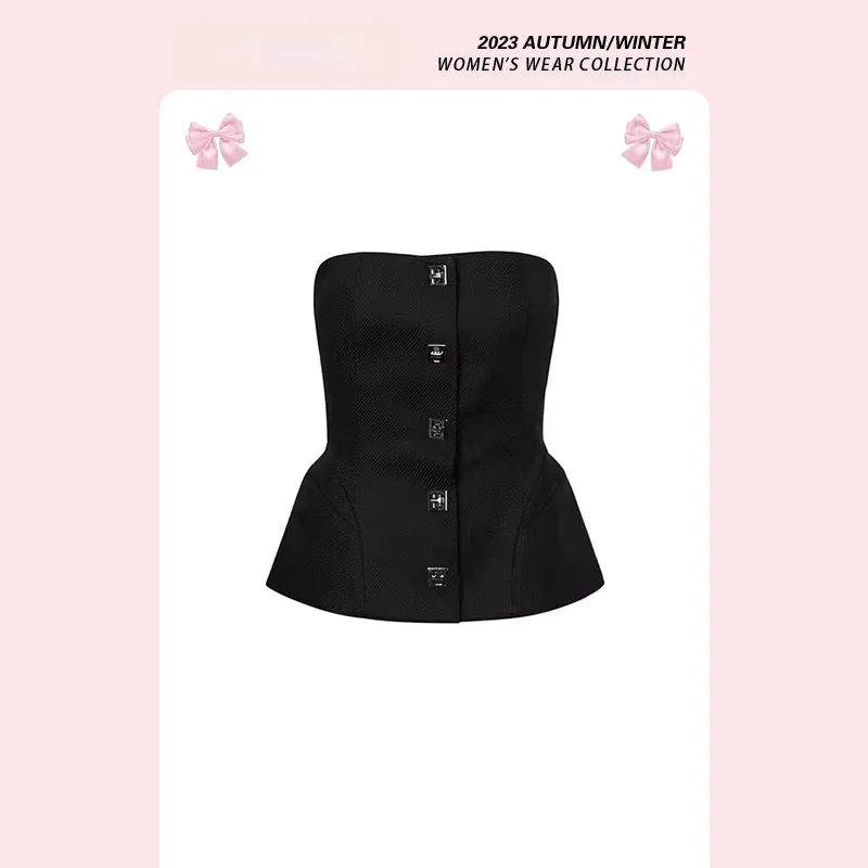 

Модный облегающий топ-жилет Forever 2 Little Fraance с металлическими элементами, синий, для офиса, осень-зима