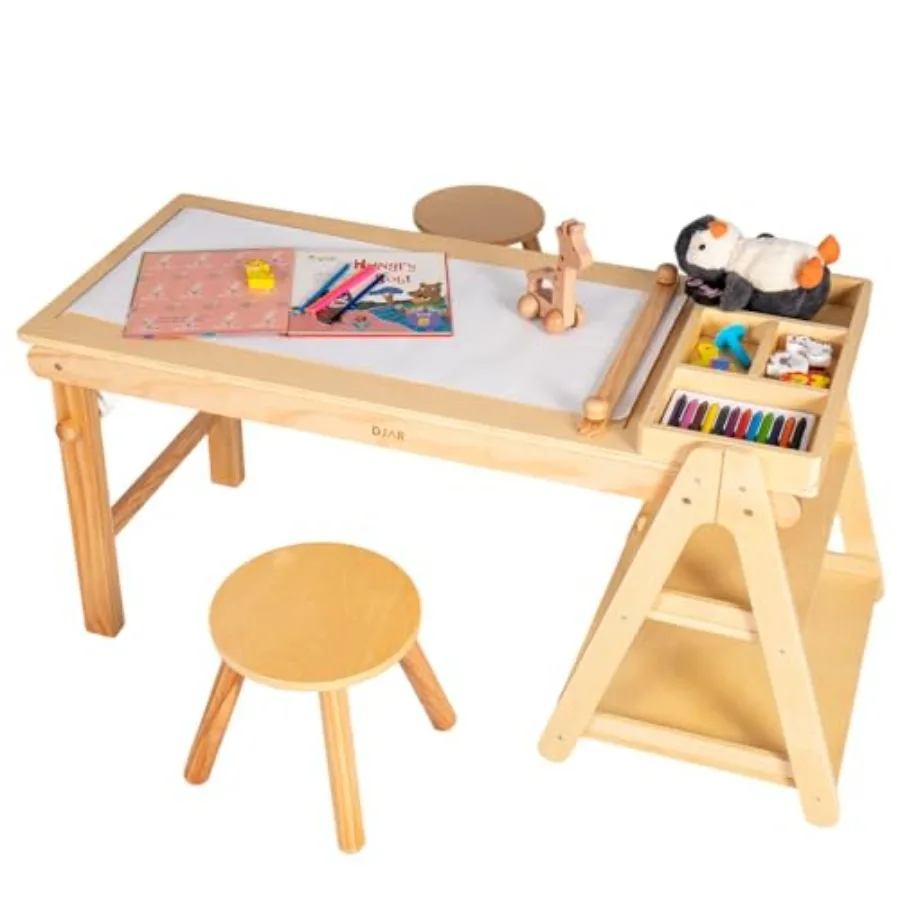 

Деревянный стол и 2 стула для творчества: набор для домашней игровой комнаты и класса, с местом для хранения рулонов бумаги, для занятий малышей