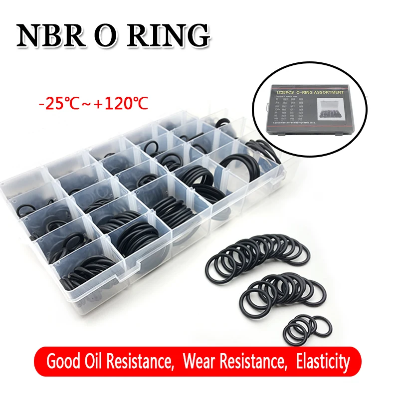 

1225Pcs 32 Sizes Rubber O Ring Kit Sealing Gasket Washers for Automobiles Plumbing Faucet Water Repair Resist Oil NBR O-Ring