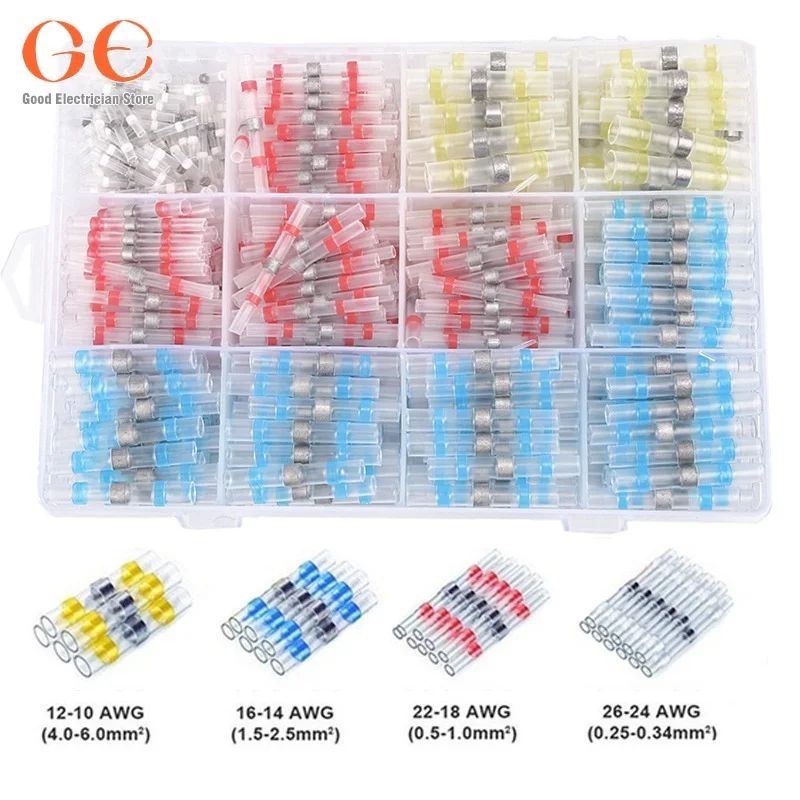 600Pcs Solder Seal Wire Connectors Heat Shrink Solder Butt Connectors Soldering Kit Insulated Auto Accessories Cable Terminals