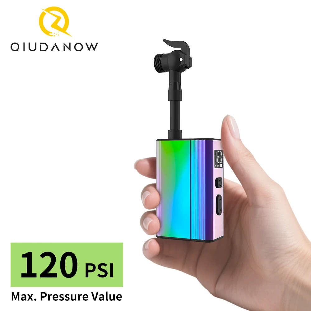 

QIUDANOW Mini Bike Tire Pump with Gauge 120PSI Portable Tiny Electric Bicycle Air Pump Auto Stop Type-C Rechargeable Battery