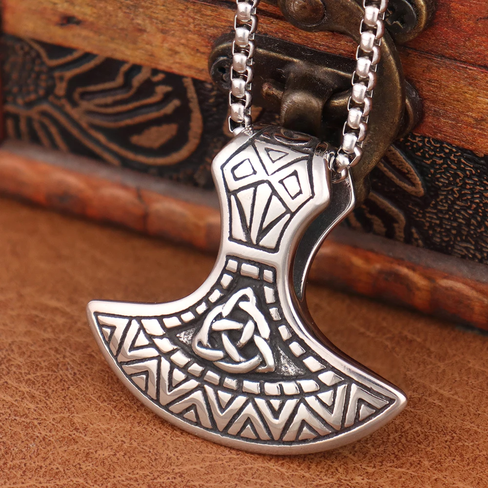 New Fashion Vikings Axe Ciondolo in acciaio inossidabile di alta qualità Nordic Thors Hammer Collana Amuleto Commercio all'ingrosso di gioielli per feste popolari